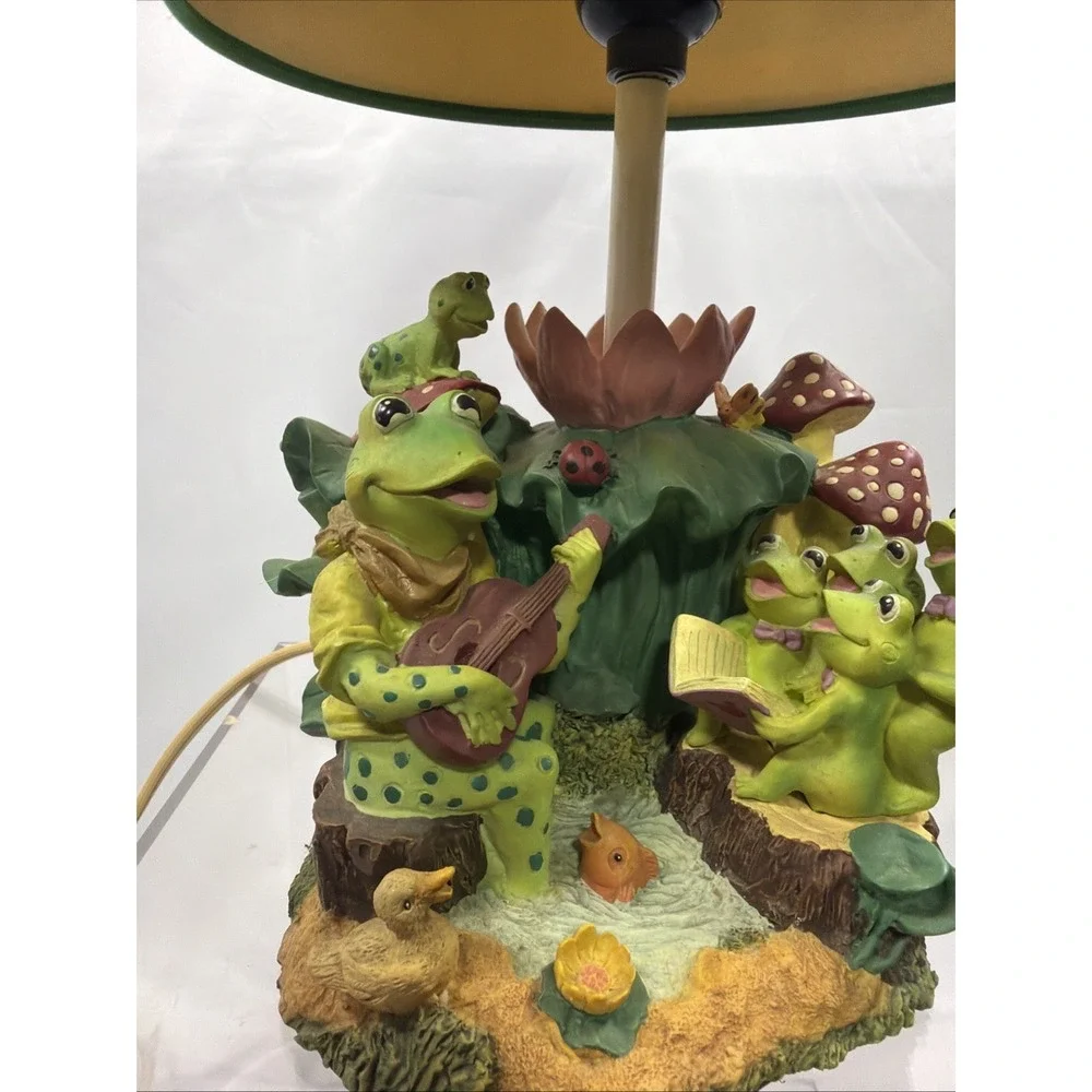 Vintage Frog Table Lamp Mushrooms Groovy Nature Guitar Lilly Pad Working Lamp